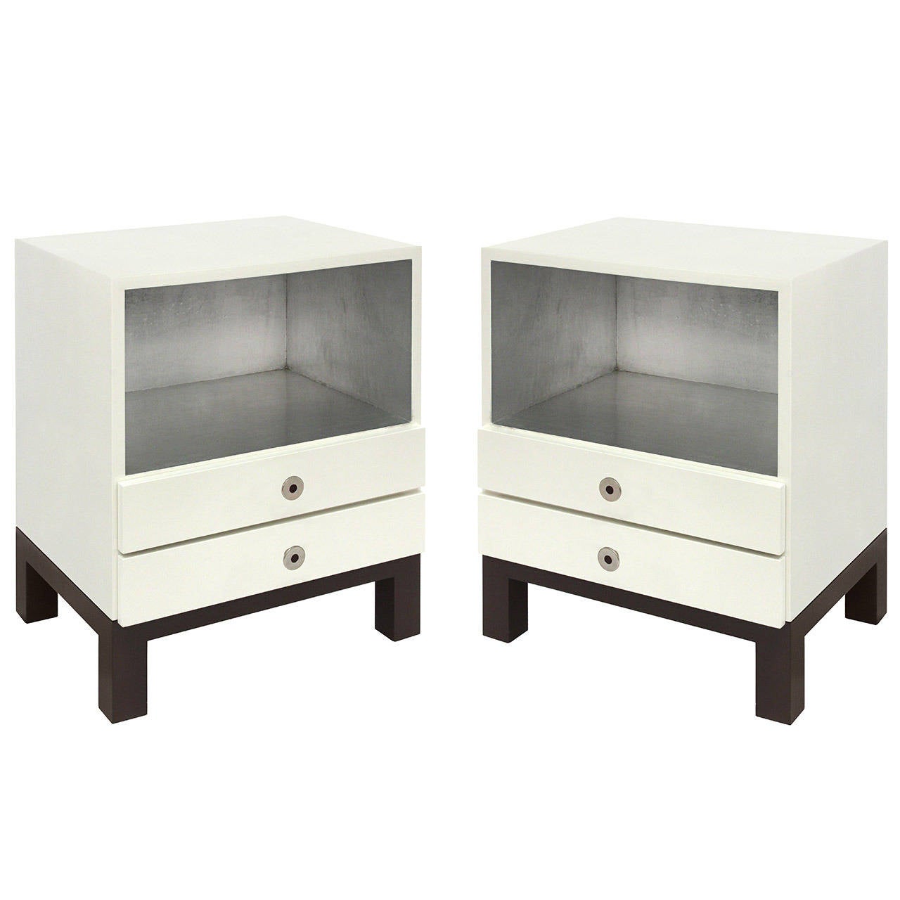 Pair of Elegant Bedside Tables in Ivory Lacquer at 1stdibs