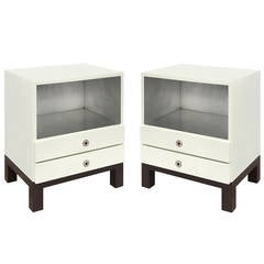Pair of Elegant Bedside Tables in Ivory Lacquer