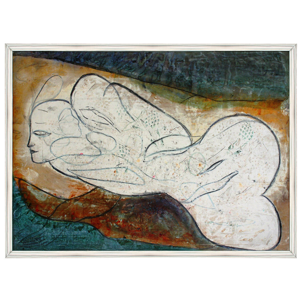 Large Original Fresco Painting of an Abstract Nude Female by Jamali