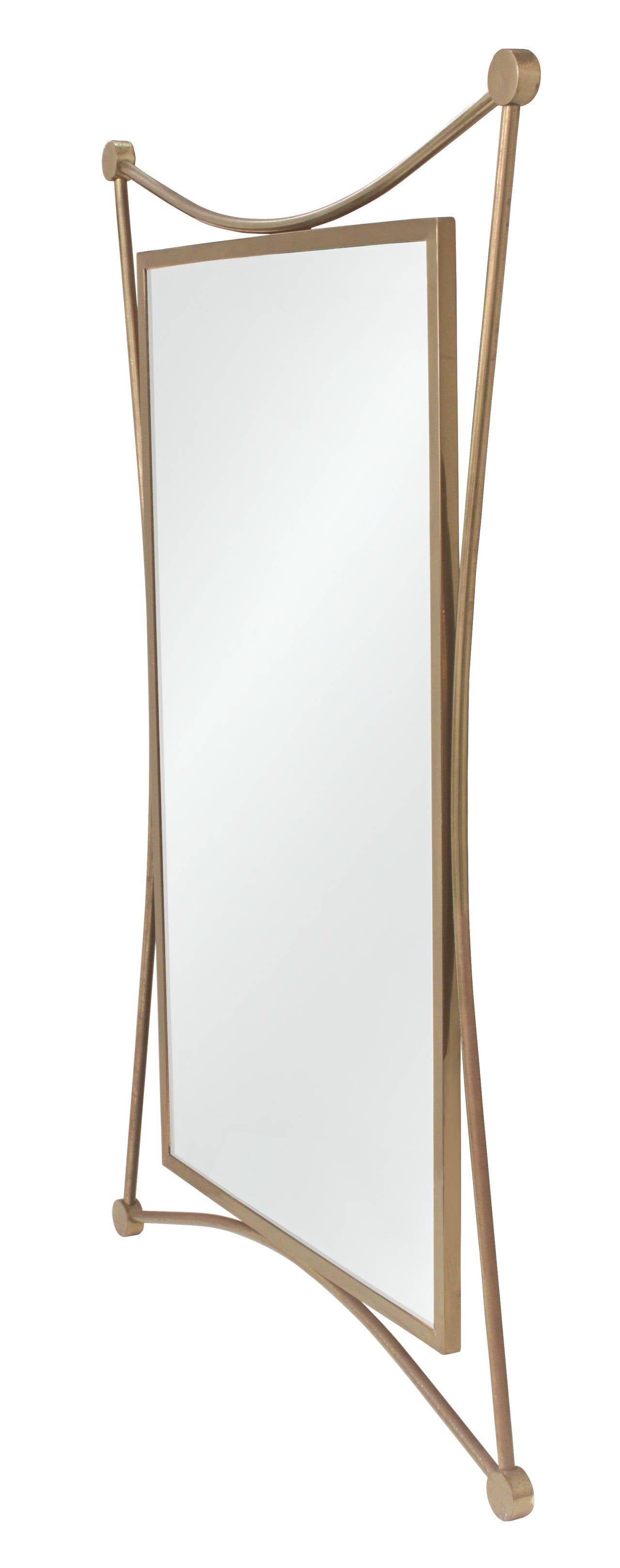 American Atomic Style Rectangular Mirror with Frame in Brass