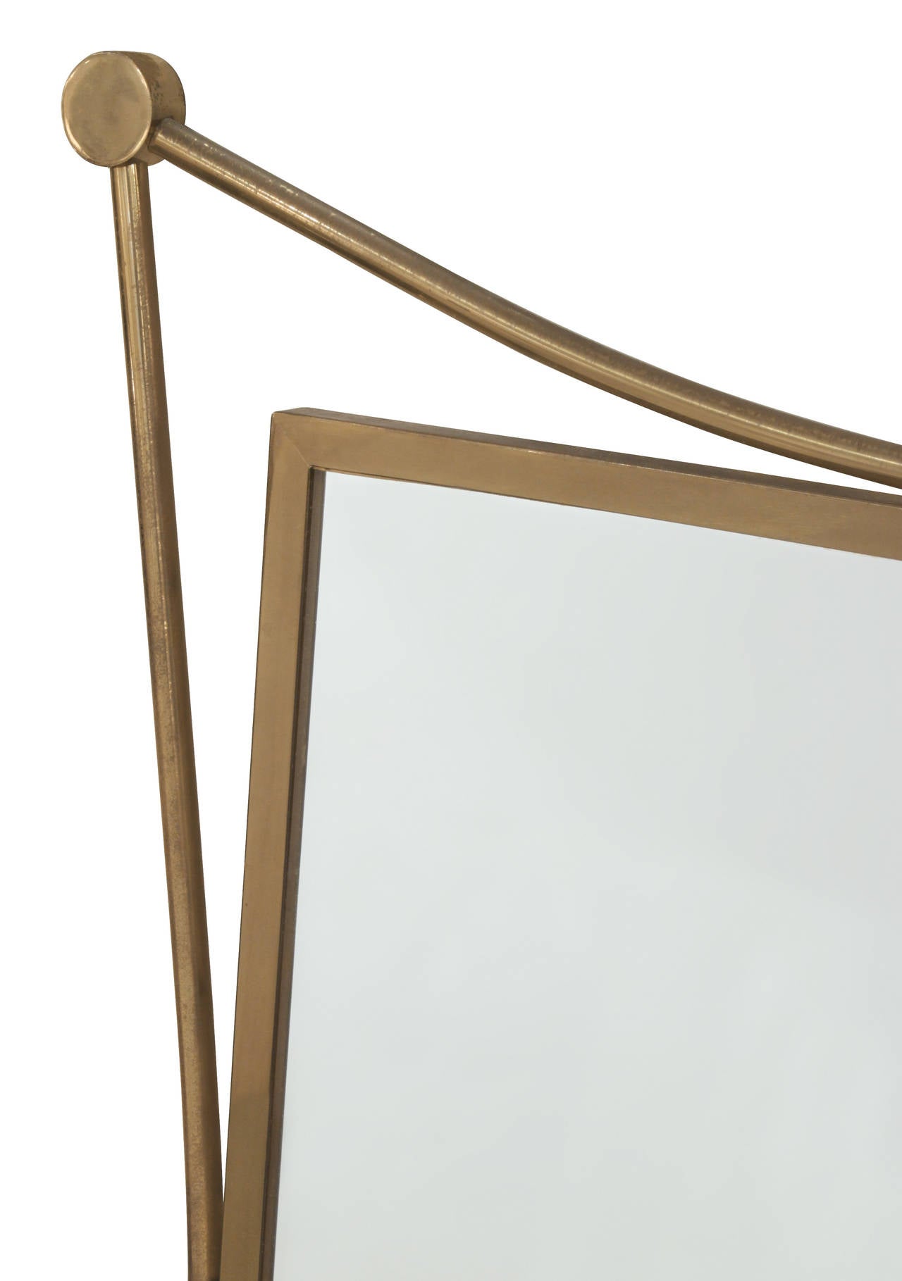 Mid-20th Century Atomic Style Rectangular Mirror with Frame in Brass