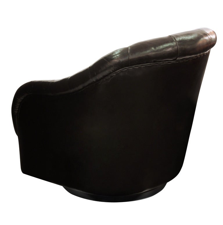 American Button Tufted Leather Club Chair by Ward Bennett