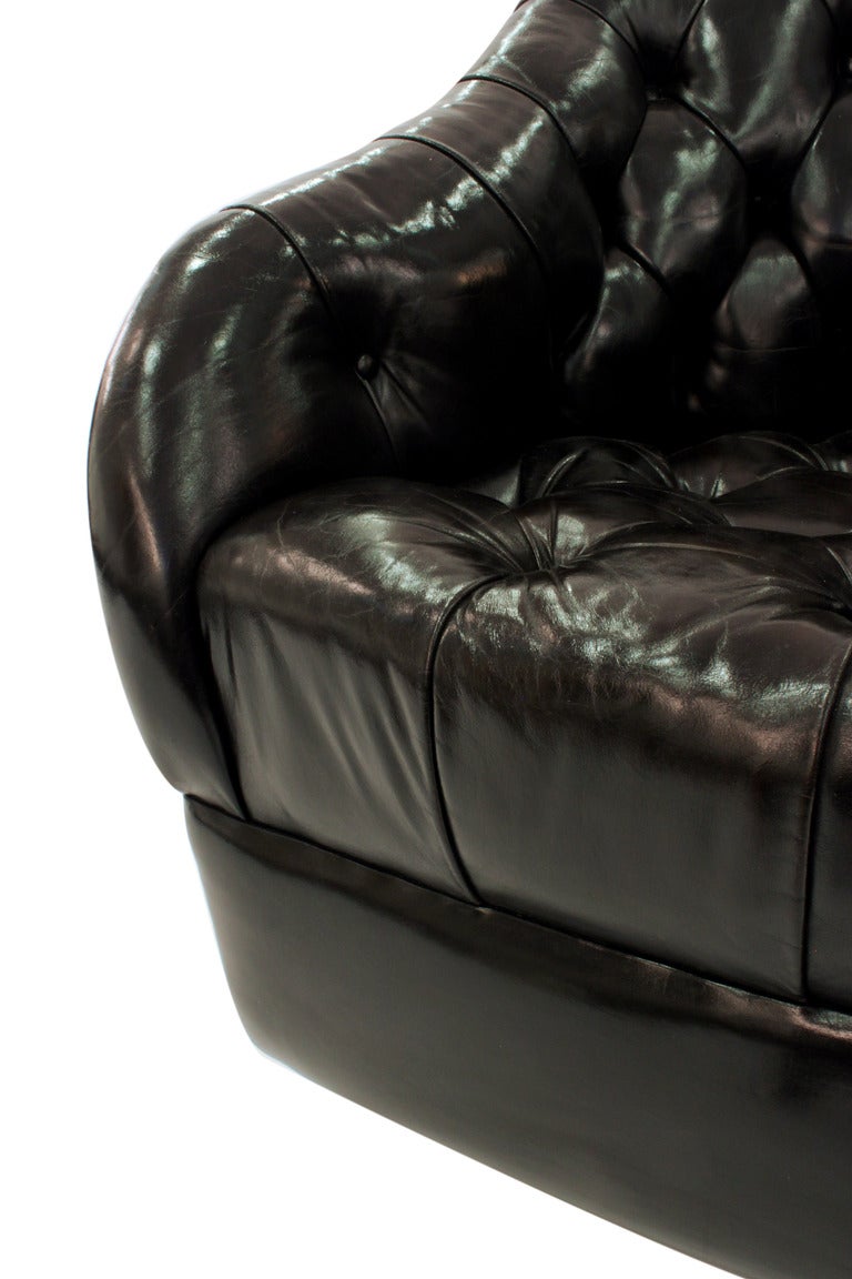 Late 20th Century Button Tufted Leather Club Chair by Ward Bennett