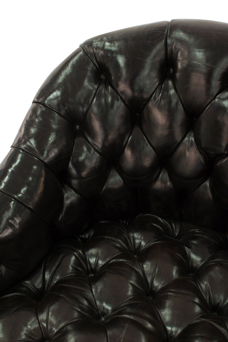 Button Tufted Leather Club Chair by Ward Bennett In Excellent Condition In New York, NY