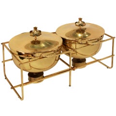 Double Chafing Dish Set in Brass by Tommi Parzinger