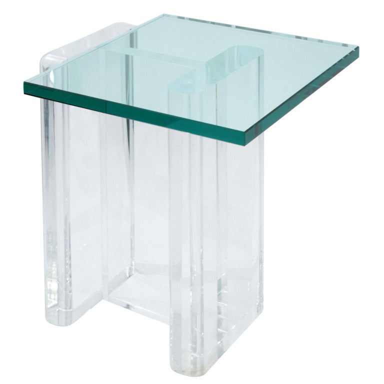 I-Beam Lucite Side Table with Glass Top
