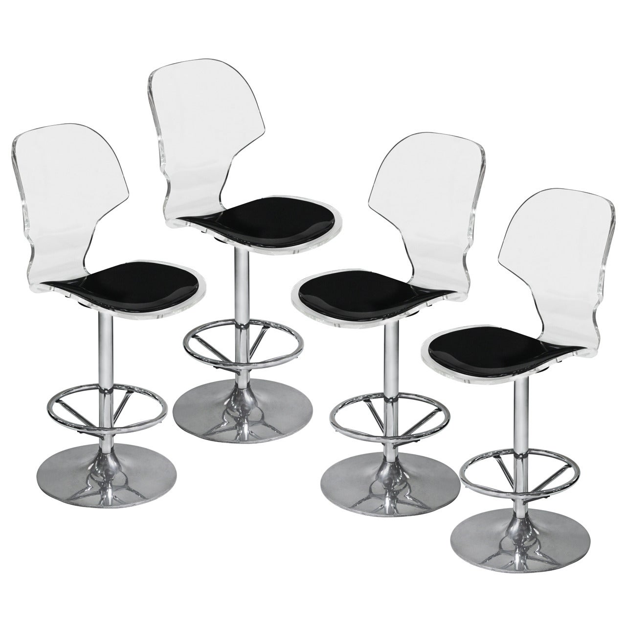 Set of 4 Counter Height Swiveling Bar Stools in Molded Lucite