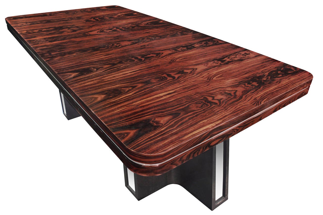 Exceptional Dining Table In Macassar Ebony By Tommi Parzinger At 1stdibs Dining Table With Top In Lacquered Macassar Ebony Chrome Accents And Double Cruciform Base