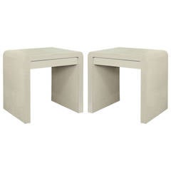 Pair of Waterfall Bedside Tables in Beige Lacquered Raffia by Karl Springer