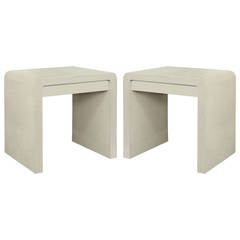 Pair of Waterfall Bedside Tables in Beige Lacquered Raffia by Karl Springer