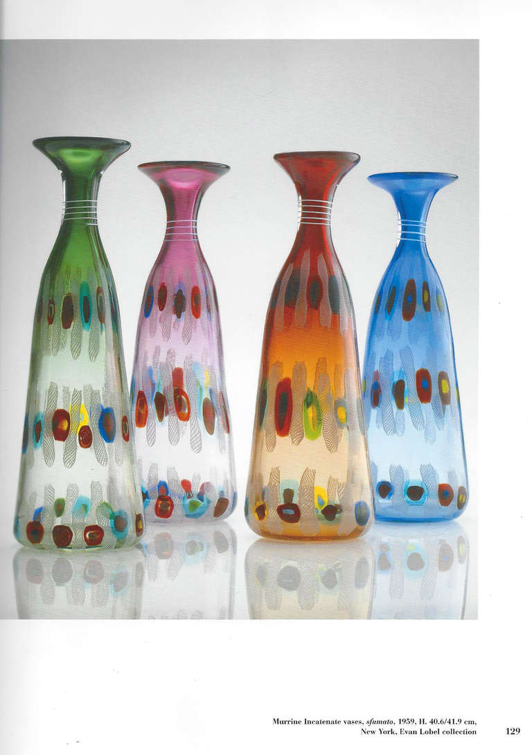 Anzolo Fuga Handblown Glass Vases from the “Murrine Incatenate” Series 1959 1