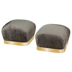 Pair of "Souffle" ottomans with Brass Bases by Karl Springer