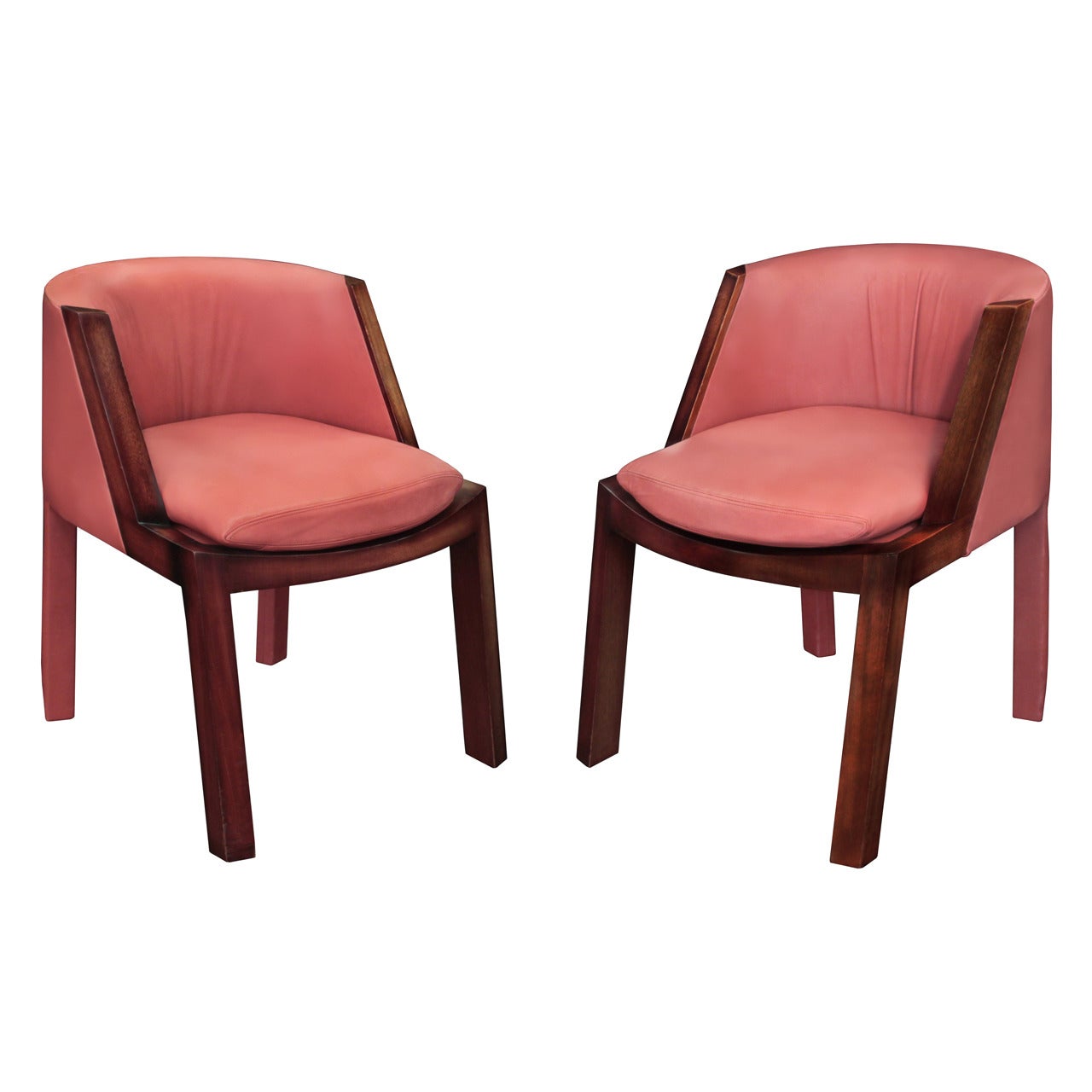 Pair of Lounge Chairs with Rose Leather by Agati