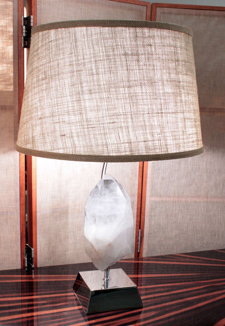 Table Lamp with Mounted White Quartz by Karl Springer 1