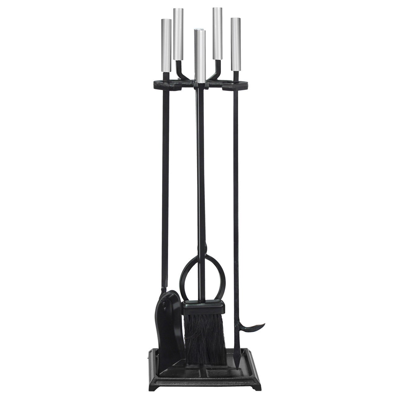 Set of Fireplace Tools with Polished Nickel Handles by the Adams Co