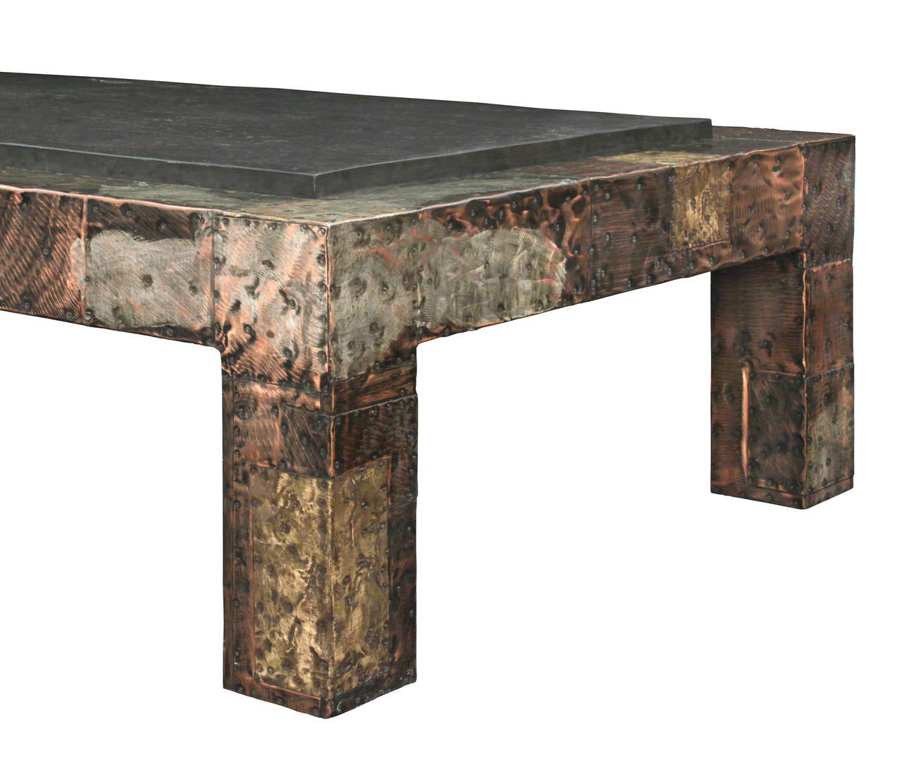 Large Patchwork Coffee Table with Thick Slate Top by Paul Evans In Excellent Condition In New York, NY