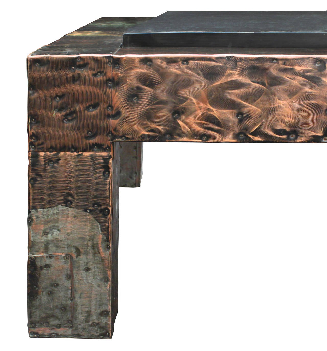 Late 20th Century Large Patchwork Coffee Table with Thick Slate Top by Paul Evans