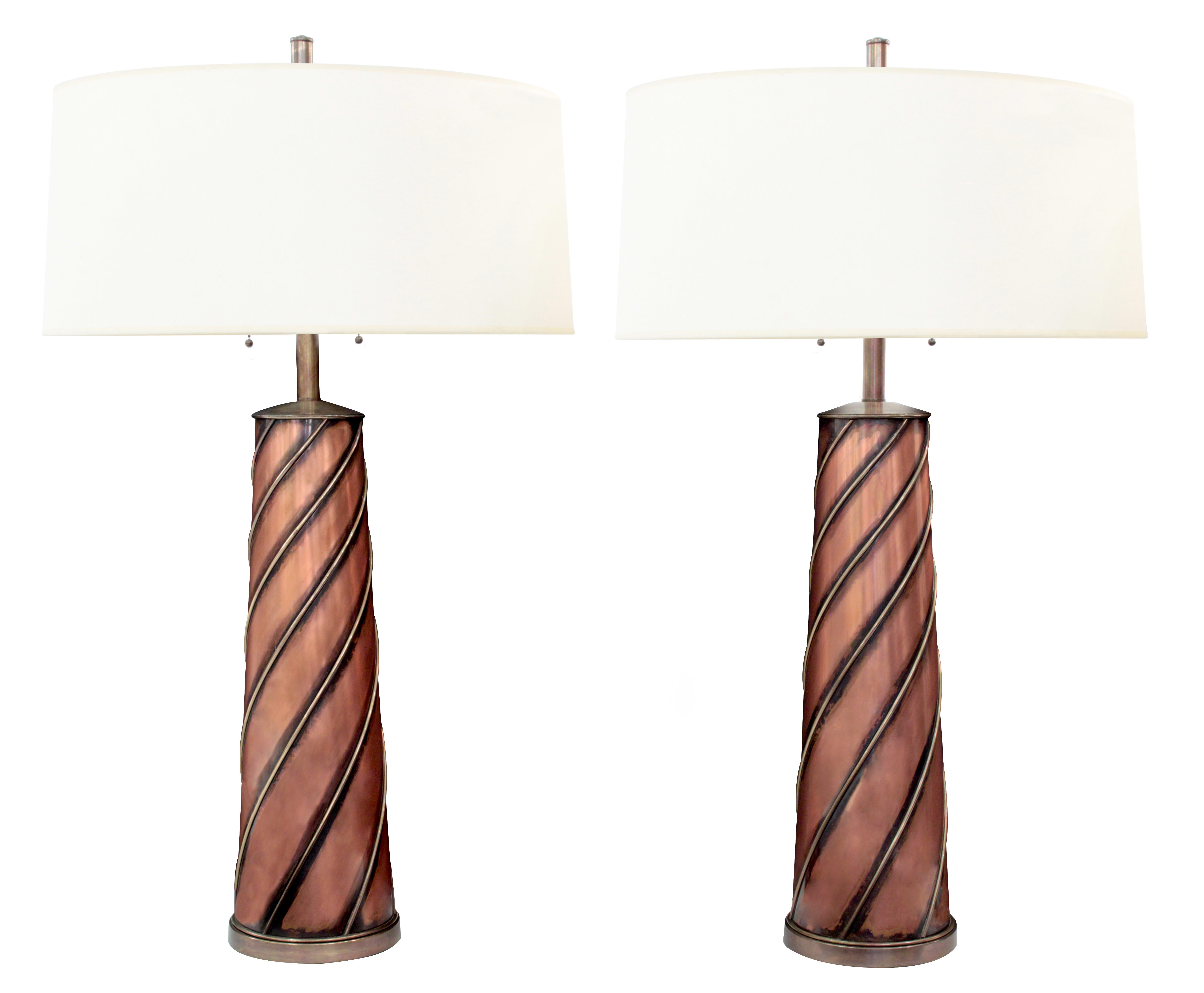 Pair of Unique and Rare Hand-crafted Lamps in Copper