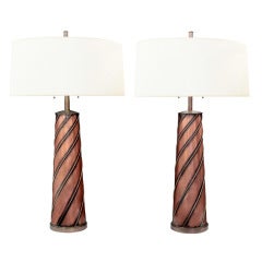 Pair of Unique and Rare Hand-crafted Lamps in Copper