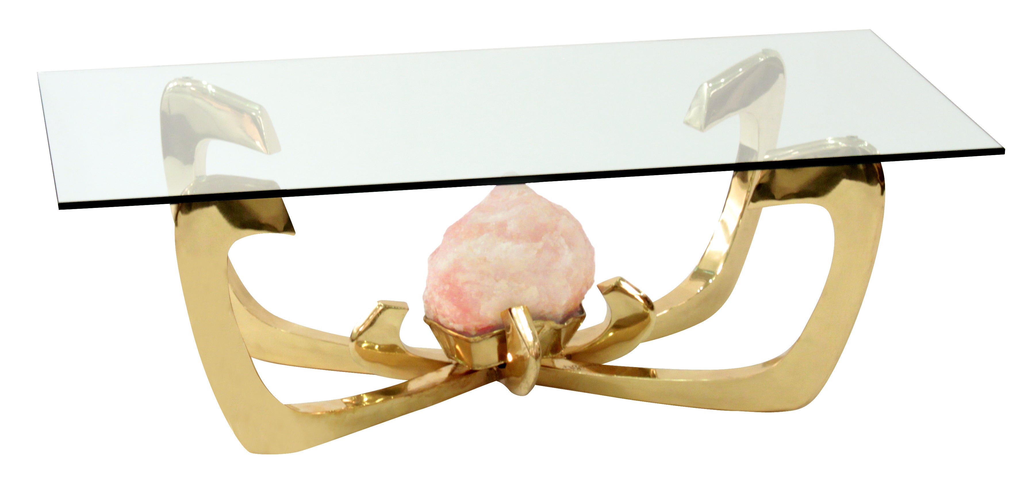Coffee Table with Large Rose Quartz Crystal by Jacques Duval-Brasseur