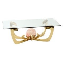 Coffee Table with Large Rose Quartz Crystal by Jacques Duval-Brasseur