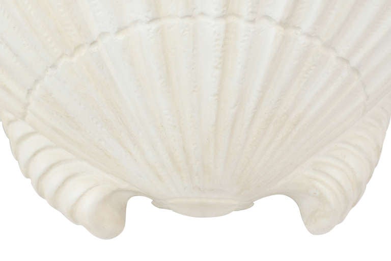 Pair of white scalloped clam shell wall sconces in cast resin by Sirmos, American 1970's