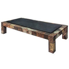 Large Patchwork Coffee Table with Thick Slate Top by Paul Evans