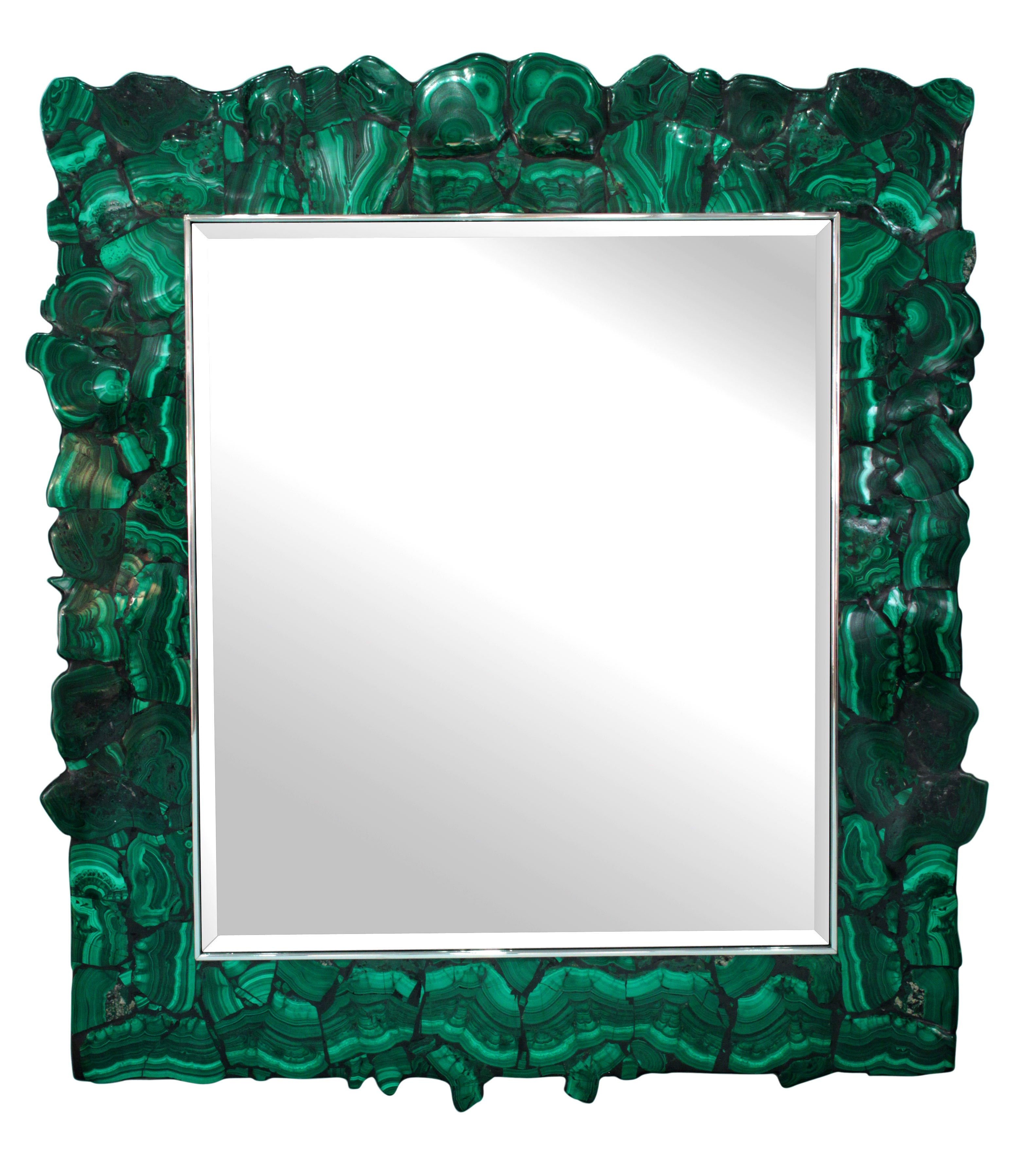 Exceptional Mirror with Polished Malachite Frame