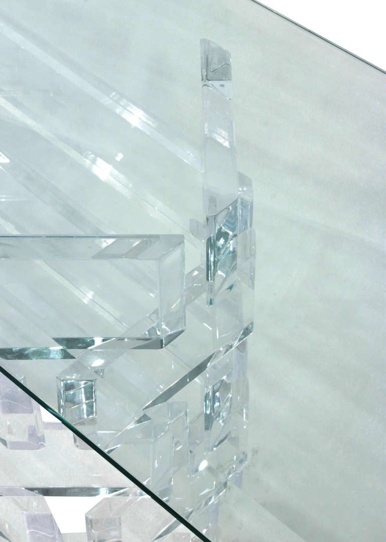 American Sculptural Console Table in Lucite and Glass