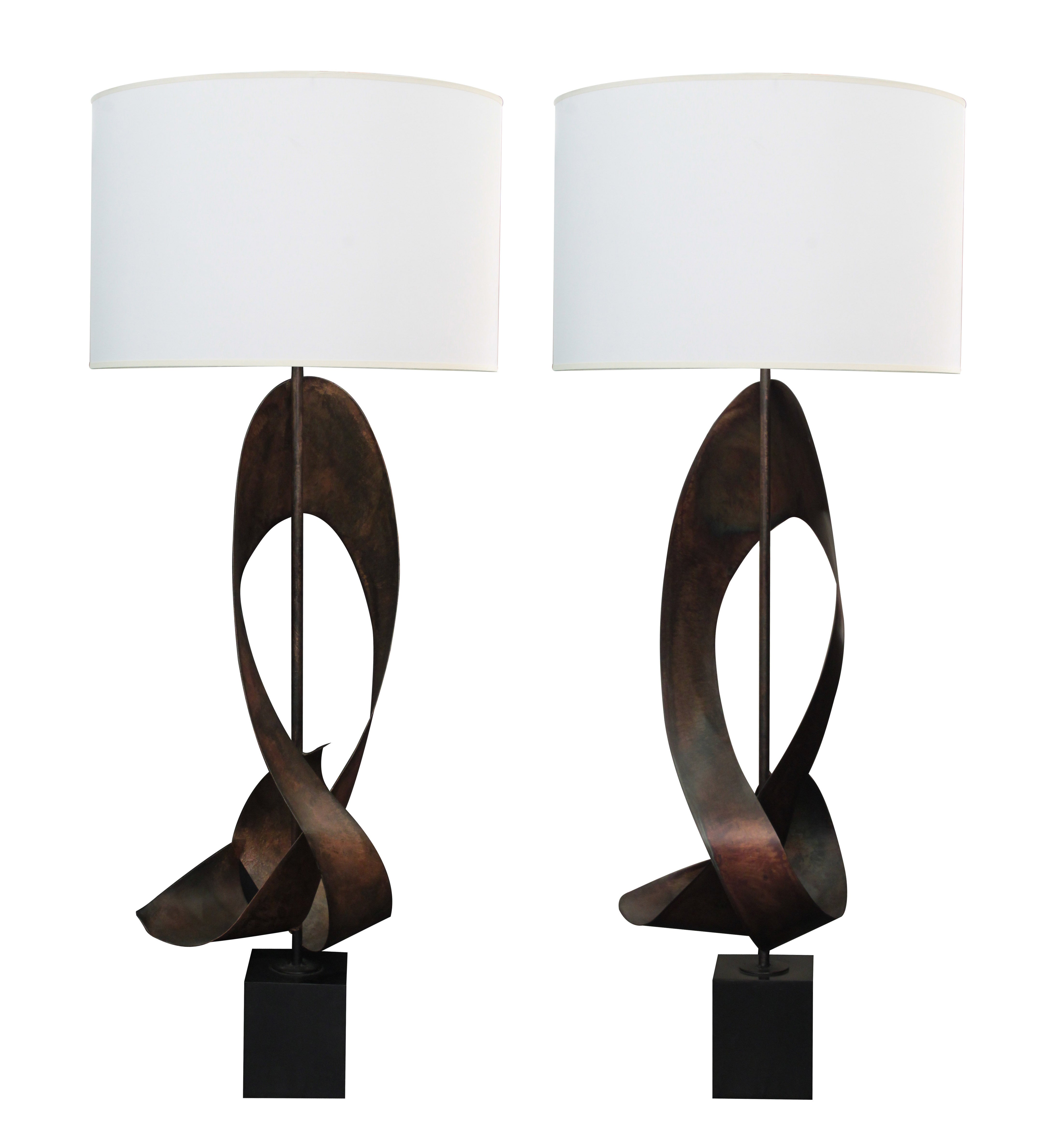 Pair of Monumental Bronze Table Lamps by Laurel