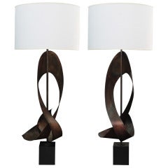 Pair of Monumental Bronze Table Lamps by Laurel