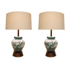 Pair of Table Lamps in Porcelain with Floral Motif