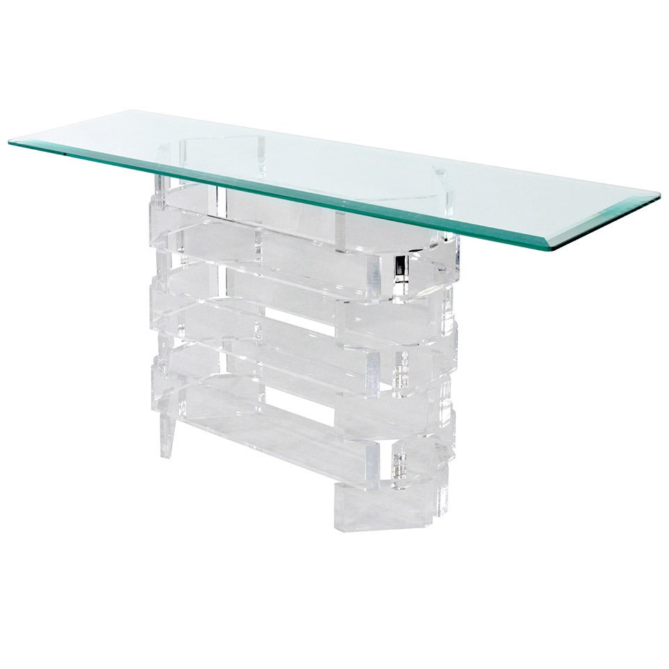 Sculptural Console Table in Lucite and Glass