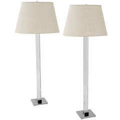 Pair of Floor Lamps with Lucite Column Shafts by Karl Springer