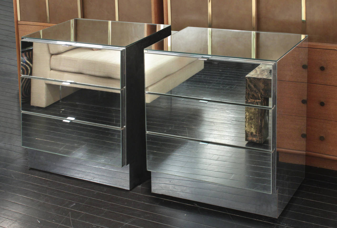Late 20th Century Chic Pair of Mirrored Bedside Tables by Ello