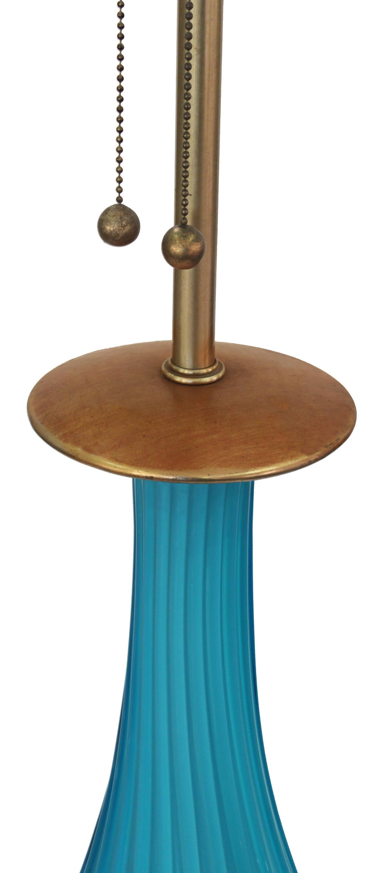 Large Handblown Table Lamp in Aqua Glass by Seguso In Excellent Condition In New York, NY