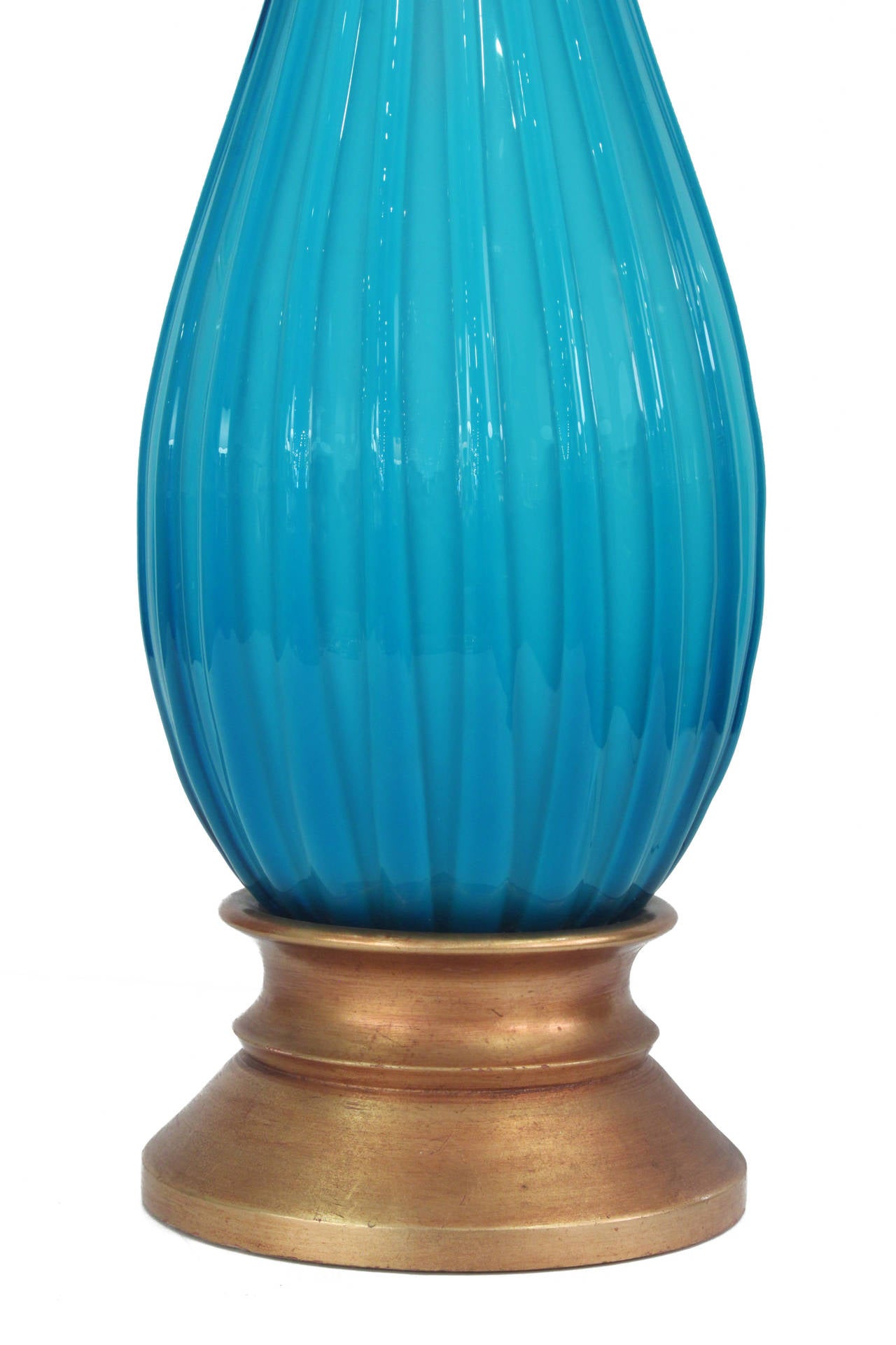 Italian Large Handblown Table Lamp in Aqua Glass by Seguso