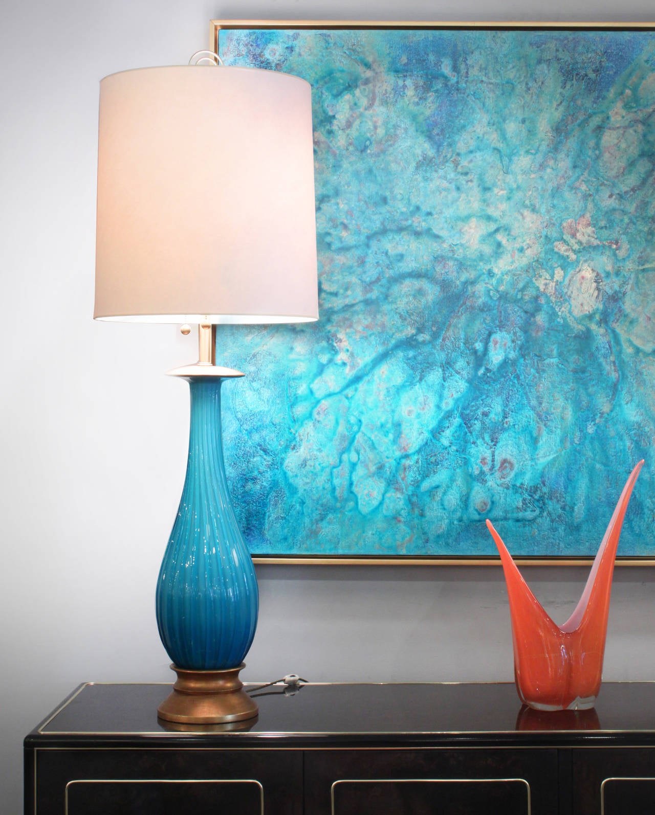 Large Handblown Table Lamp in Aqua Glass by Seguso 2