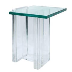 I-Beam Lucite Side Table with Glass Top