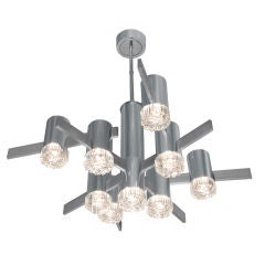 Vintage Chandelier in Chrome with Molded Glass Shades by Sciolari