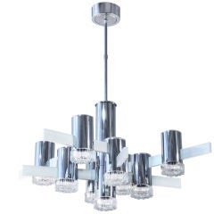 Vintage Chandelier in Chrome with Molded Glass Shades by Sciolari