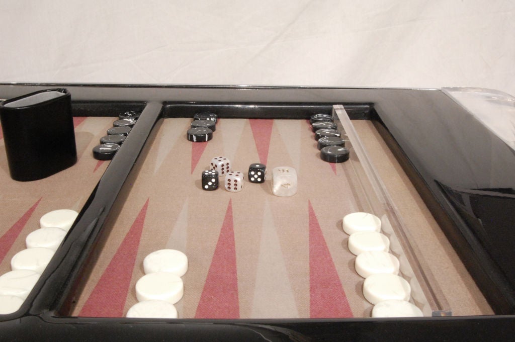 American Backgammon Table in Thick Molded Lucite by Lion in Frost