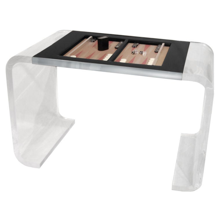 Backgammon Table in Thick Molded Lucite by Lion in Frost