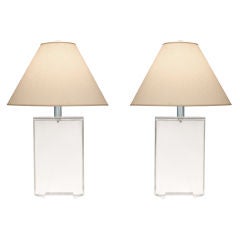 Pair of Solid Lucite Block Table Lamps