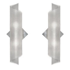 Pair of Glass Scroll Sconces with Nickel Mounts by Karl Springer