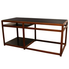 Table in Walnut with Black Laminate Shelves by Edward Wormley