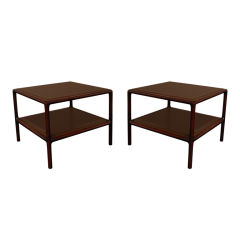 Pair of End Tables in Oak and Leather by Ward Bennett