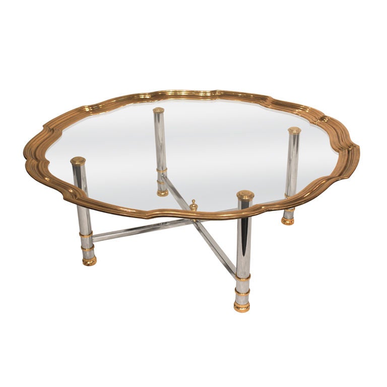 Hollywood Regency Coffee Table with Glass Tray Top