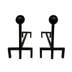 Pair of Monumental Hand-Welded Wrought-Iron Andirons