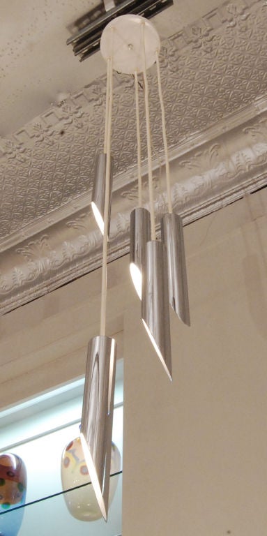 Chandelier with five chrome pendant lights by Robert Sonneman, American, 1970s. The drops of each pendant can be adjusted.